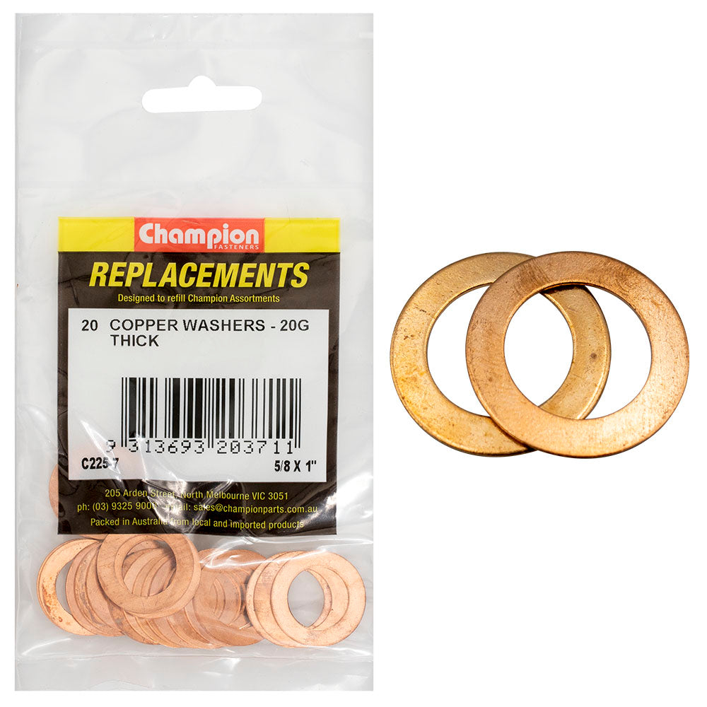 Champion 5/8In X 1In X 20G Copper Washer -20Pk