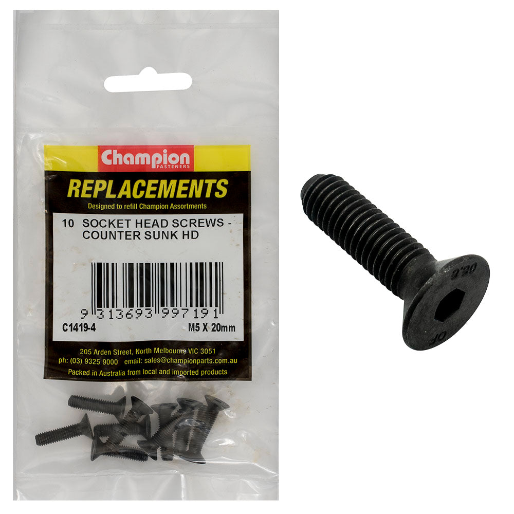 Champion M5 X 20Mm C/Sunk Socket Head Cap Screw -10Pk