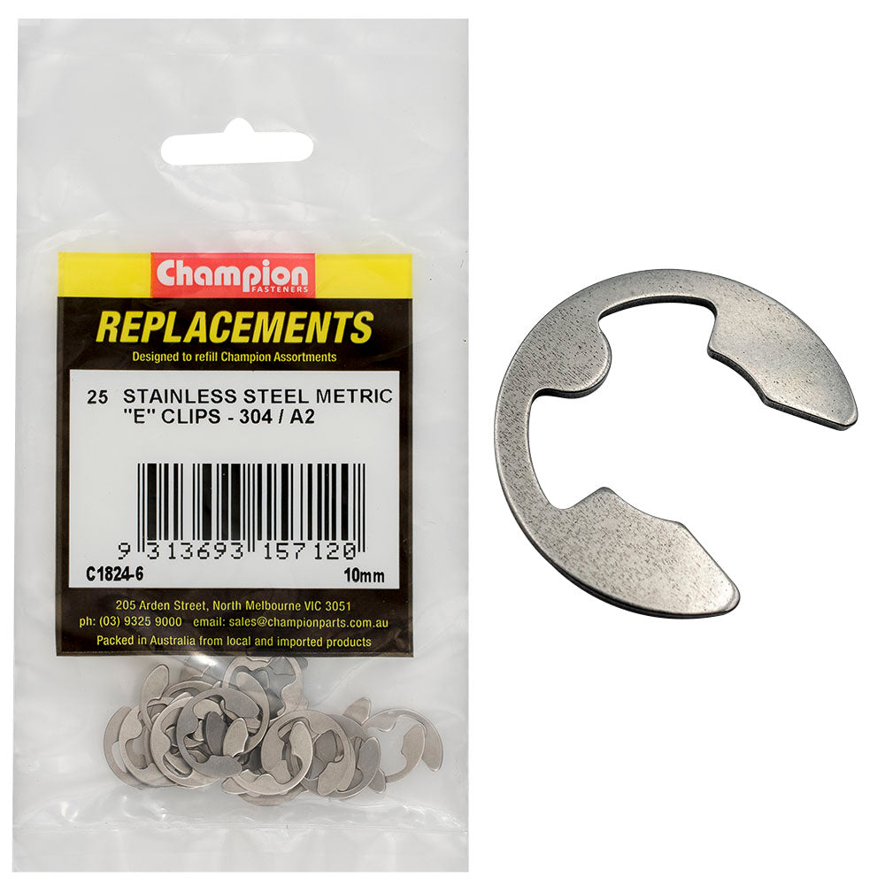 Champion 10Mm Stainless E-Clips 304/A2 -25Pk