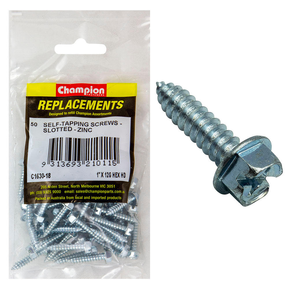 Champion 12G X 1In S/Tapping Screw Hex Head Phillips -50Pk