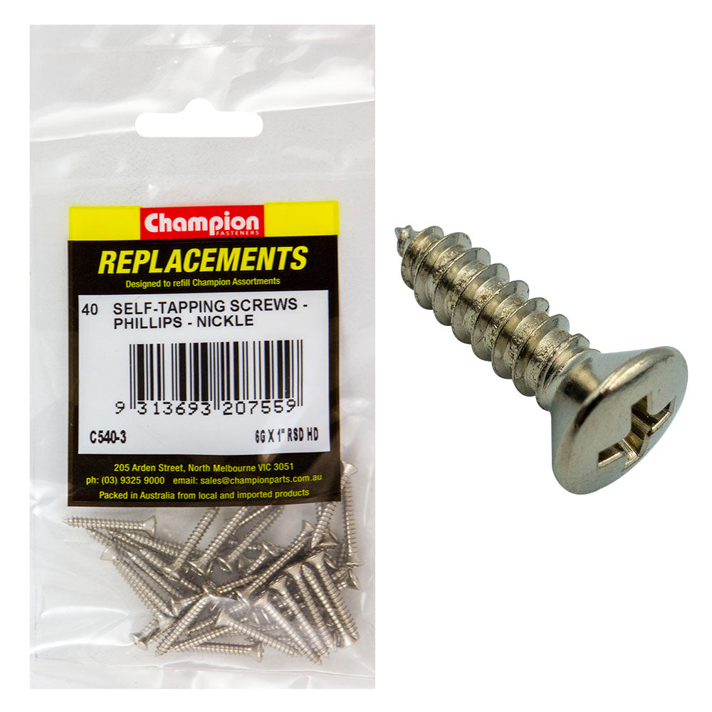 Champion 6G X 1In S/Tapping Screw Rsd Hd Phillips -40Pk