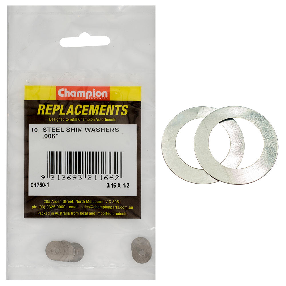 Champion 3/16In X 1/2In X .006In Shim Washer -10Pk