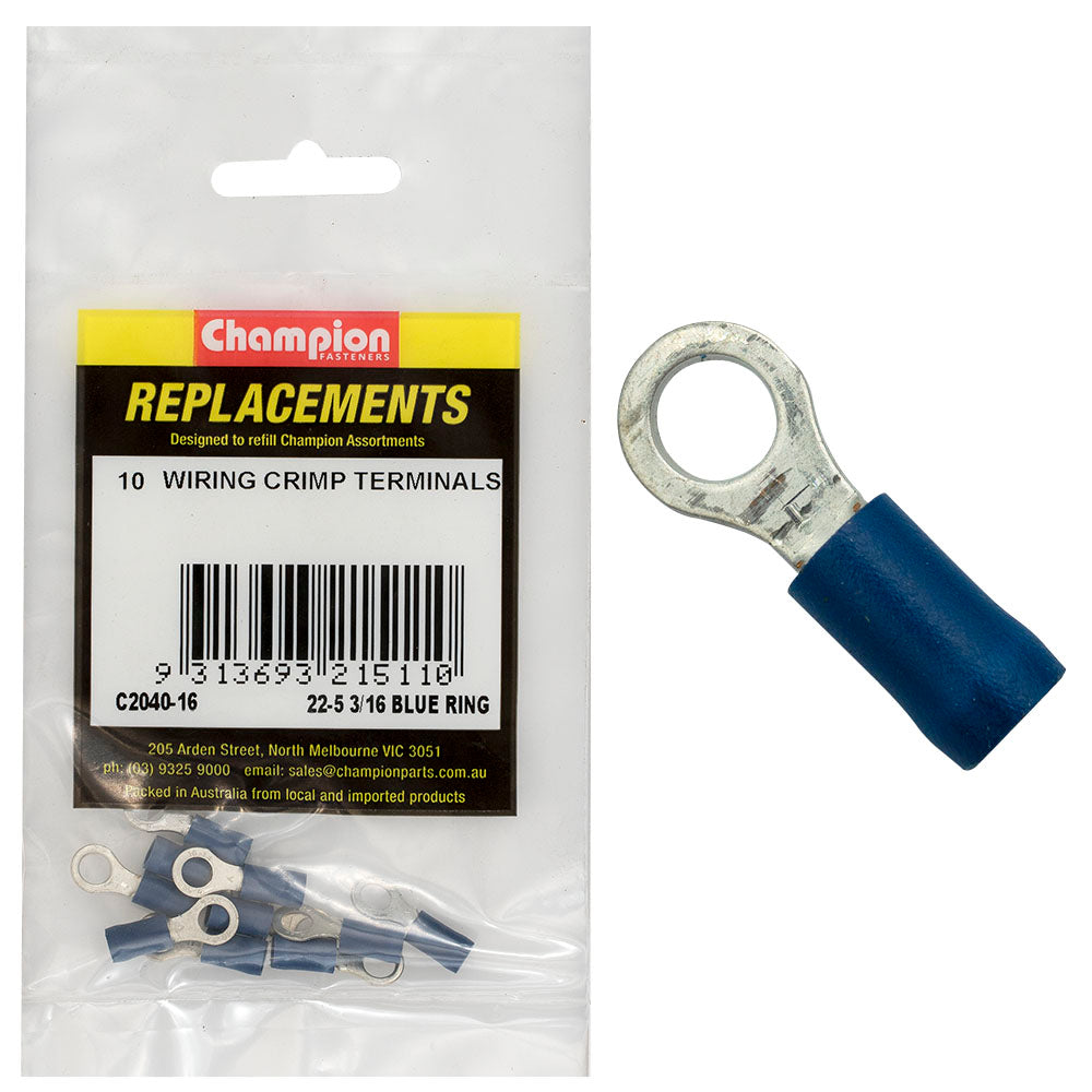 Champion 3/16In / 4.8Mm Blue Ring Terminal -10Pk