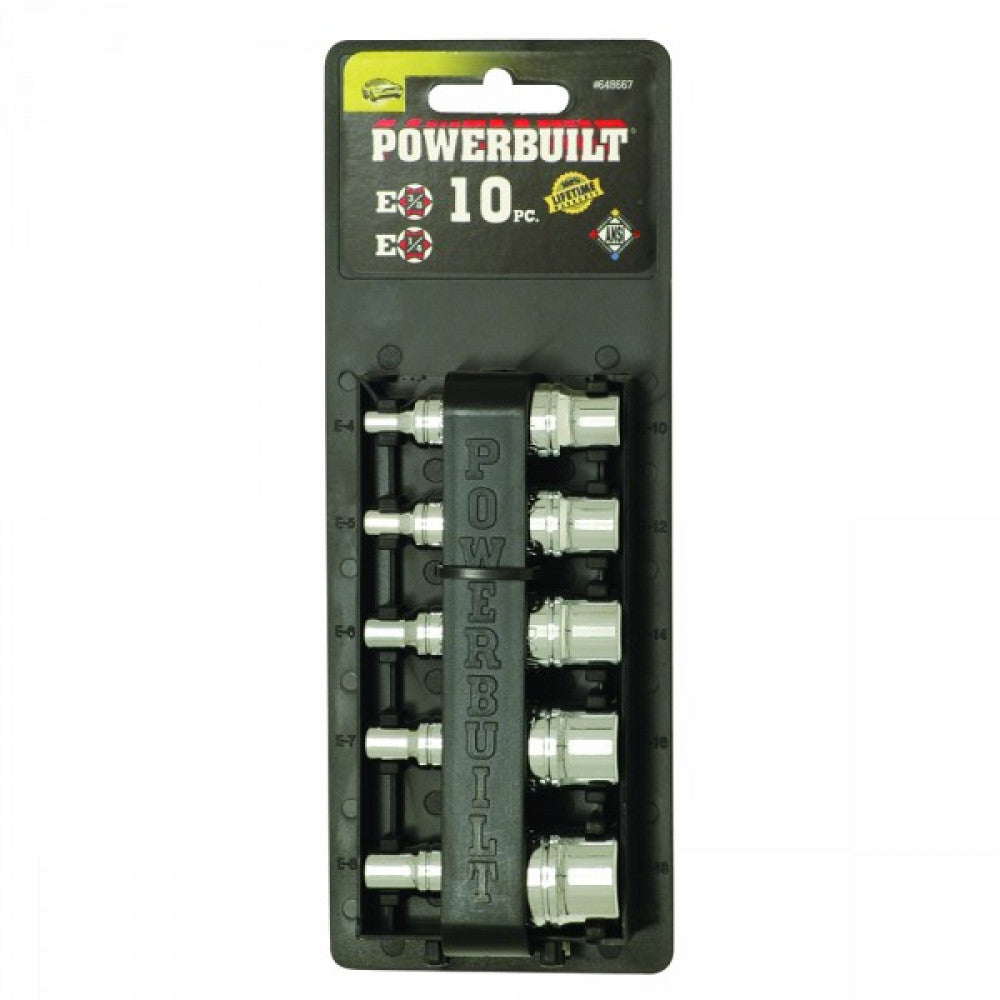 Powerbuilt 1/4Dr 3/8Dr 10Pc Female Torx Socket