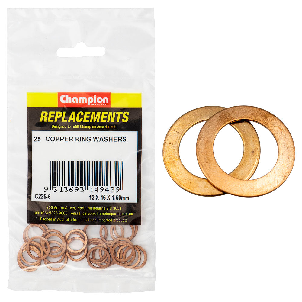 Champion M12 X 16Mm X 1.5Mm Copper Ring Washer -25Pk