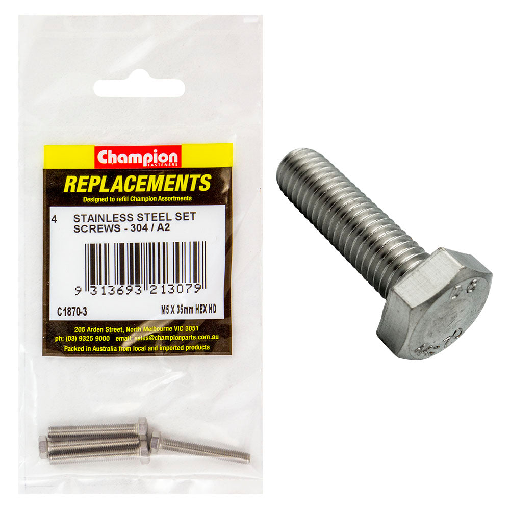 Champion M5 X 35Mm Stainless Set Screw 304/A2 -4Pk