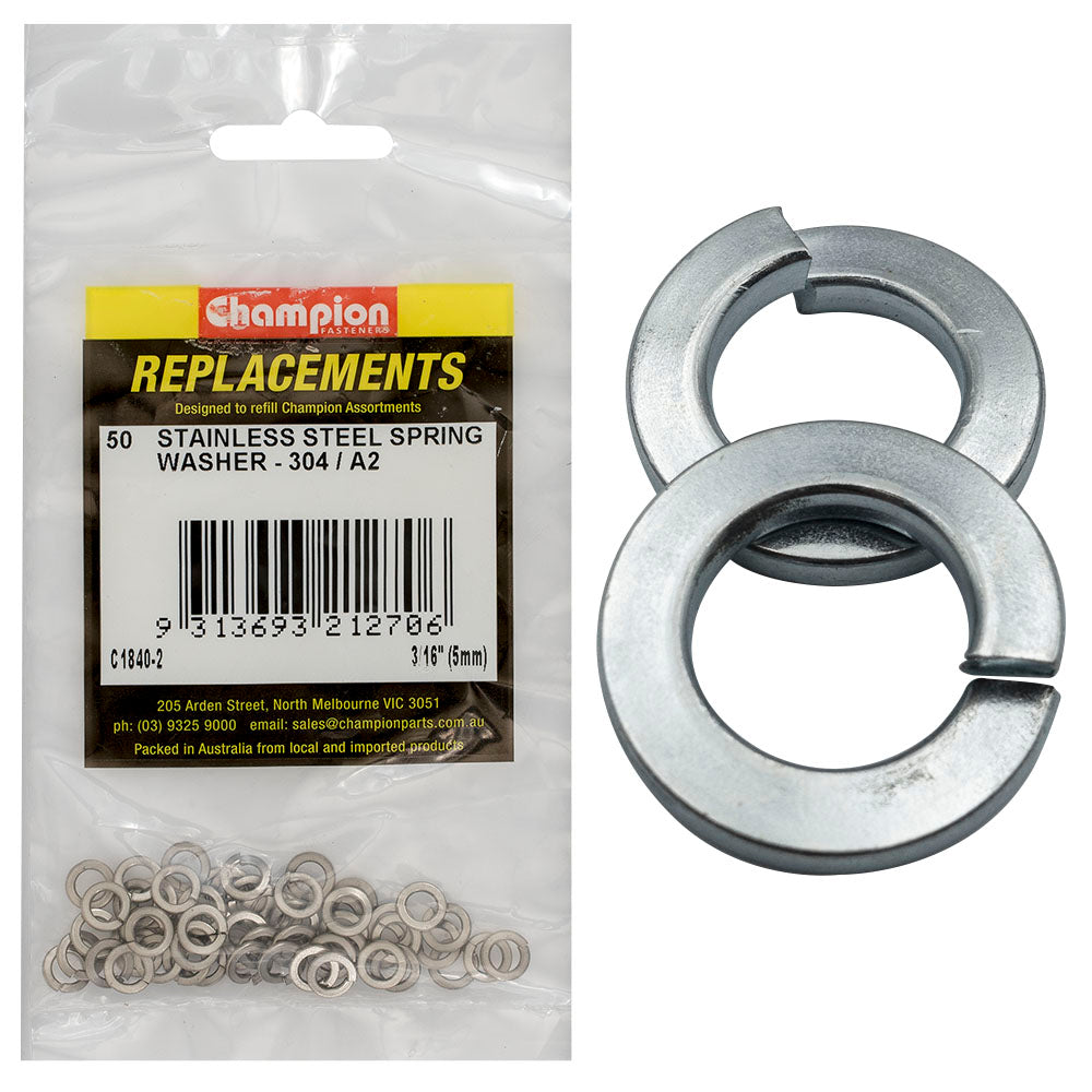 Champion 3/16In (M5) Stainless Spring Washer 304/A2 -50Pk