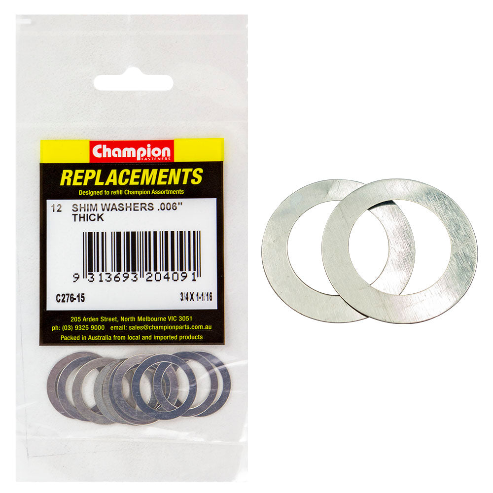 Champion 3/4In X 1-1/16In X 0.006In Shim Washer -12Pk