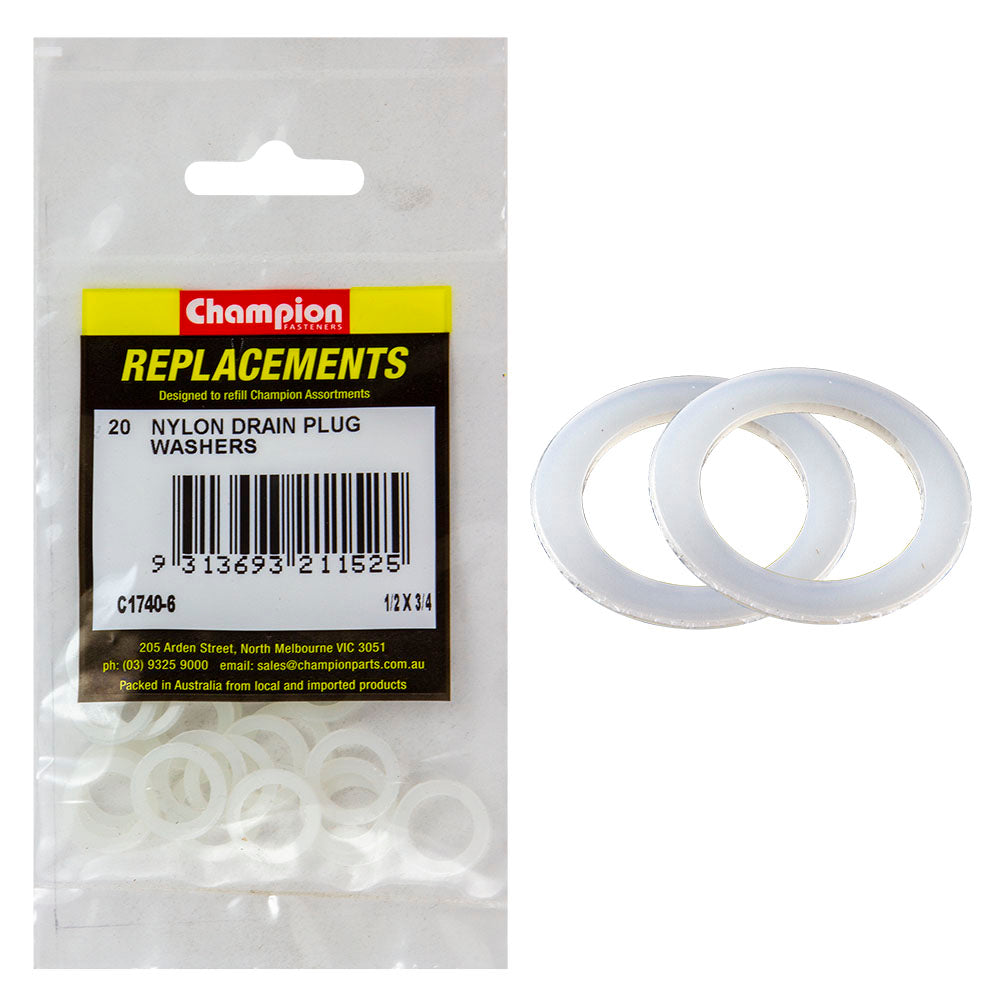 Champion 1/2In X 3/4In X 1/32In Nylon Washer -20Pk