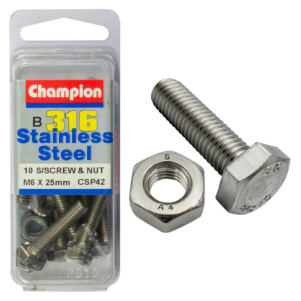 Champion 316/A4 Set Screw & Nut M6 X 25 (B)