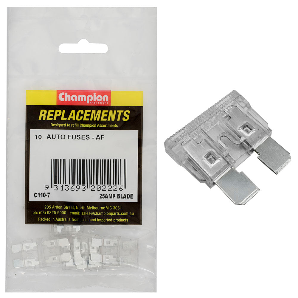 Champion Af 25Amp Standard Blade Fuse (Clear) -10Pk