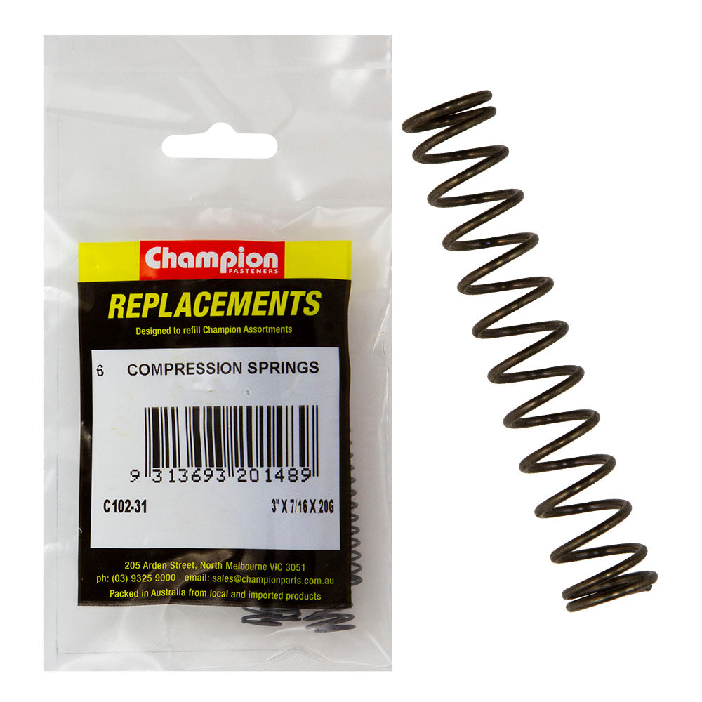 Champion 3In(L) X 7/16In (O.D) X 20G Compression Spring-6Pk