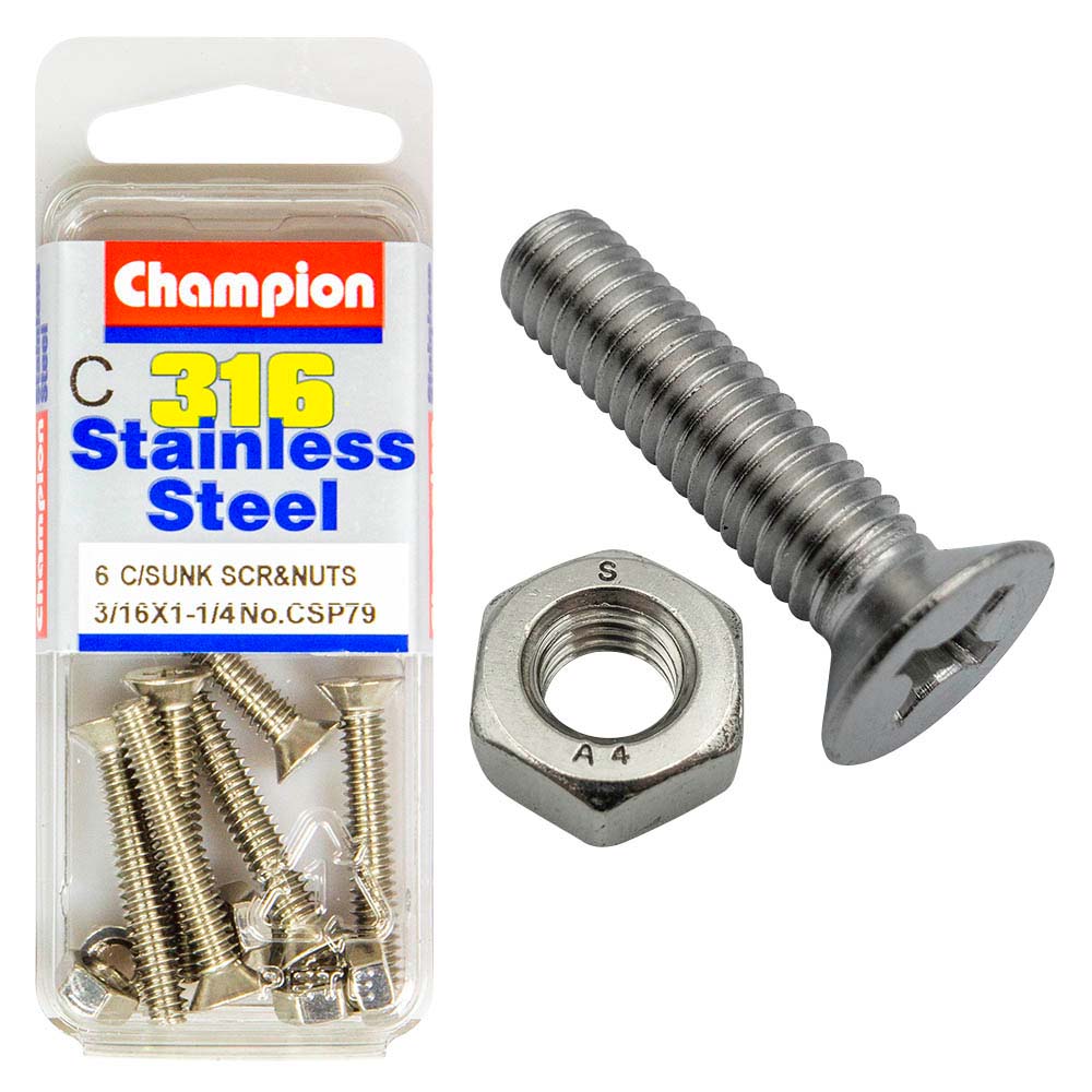 Champion 3/16In X 1-1/4In Unc Csk Set Screw 316/A4 (C)