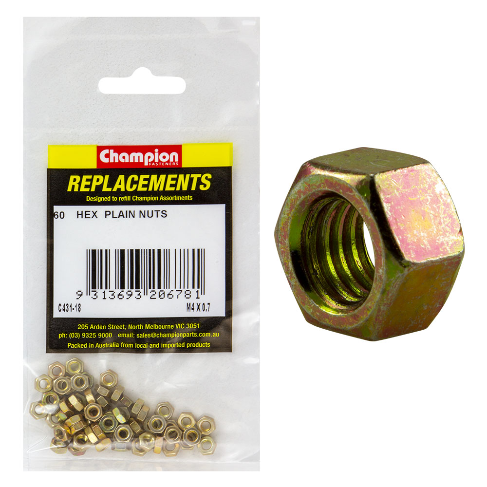 Champion M4 X 0.7 Hex Nut -60Pk