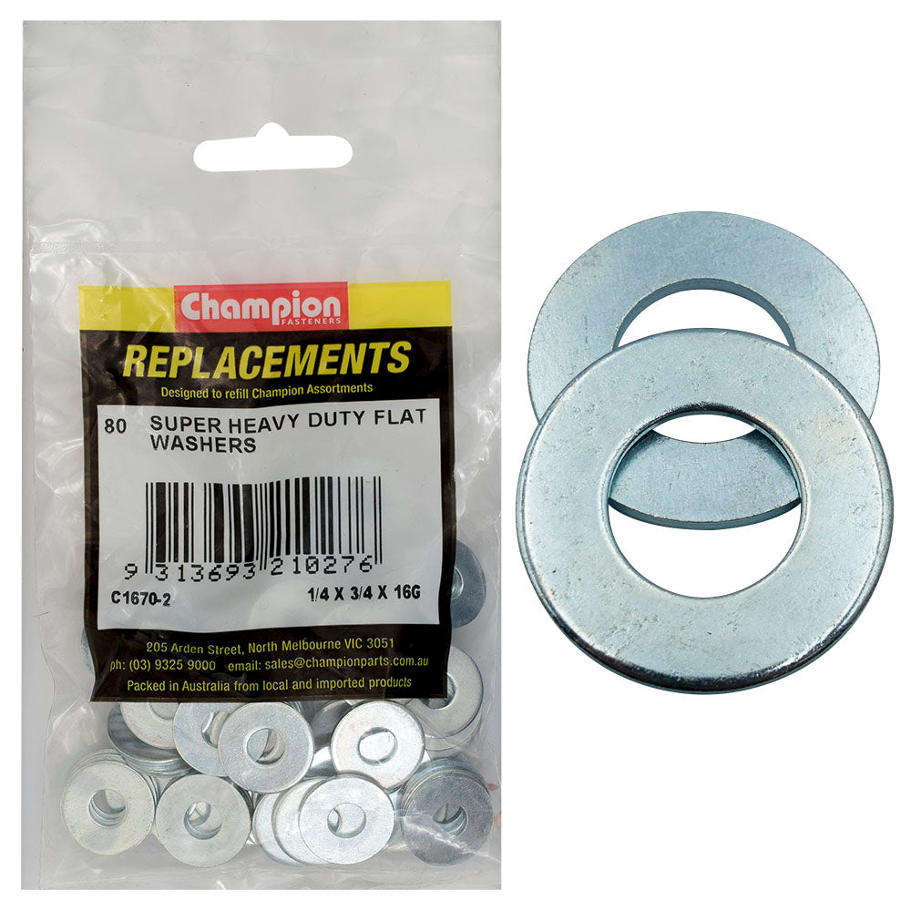 Champion 1/4In X 3/4In X 16G Super H/Duty Flat Steel Washer