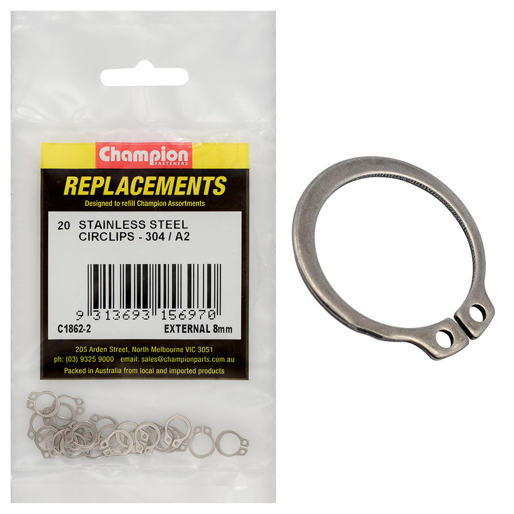 Champion 8Mm Stainless External Circlip 304/A2 -20Pk