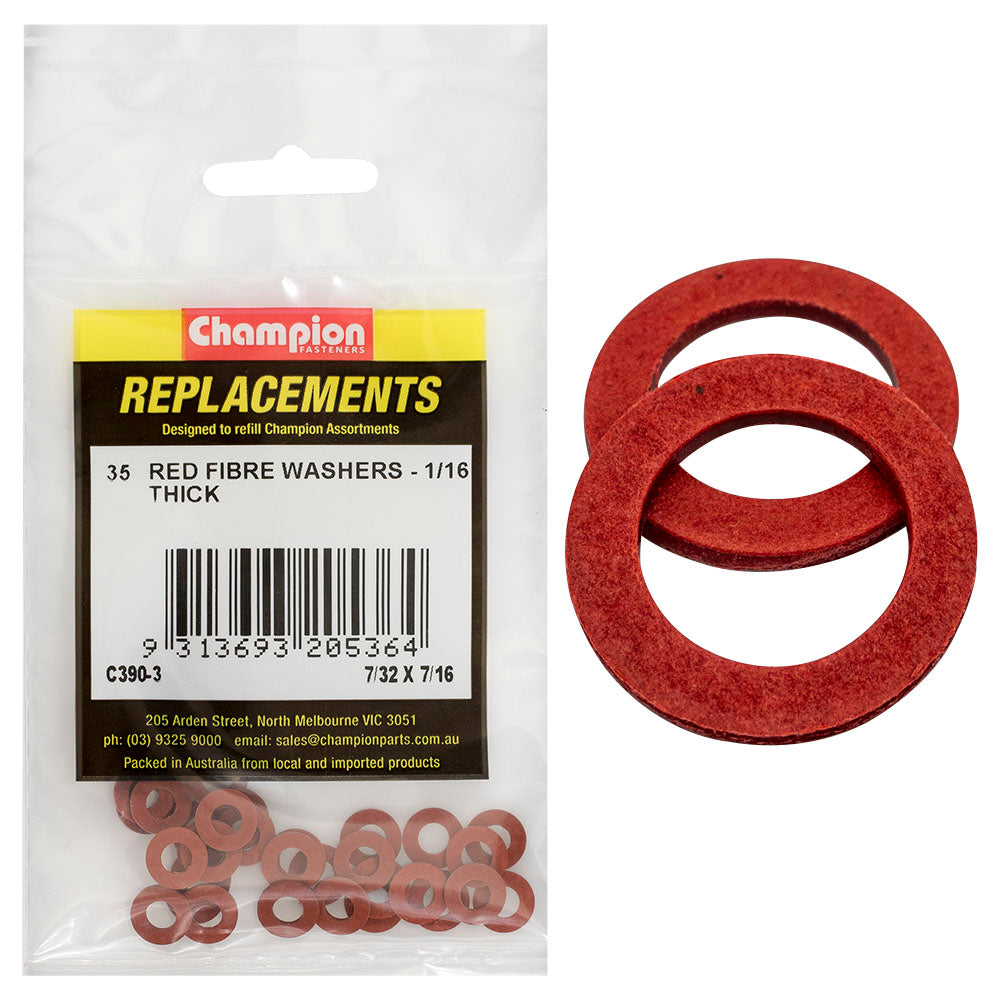 Champion 7/32In X 7/16In X 1/16In Red Fibre Washer -35Pk