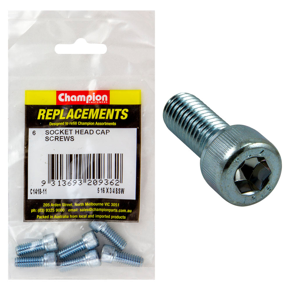 Champion 5/16In X 3/4In Bsw Socket Head Cap Screw -6Pk