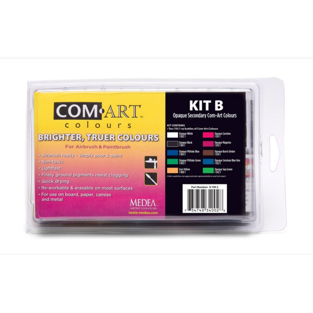 Iwata Medea Com-Art Airbrush And Paint Brush Paint (Kit B) 10Pc Opaque Secondary Colors Set