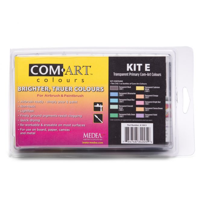 Iwata Medea Com-Art Airbrush And Paintbrush Paints (Kit E) 10Pc Transparent Primary Kit