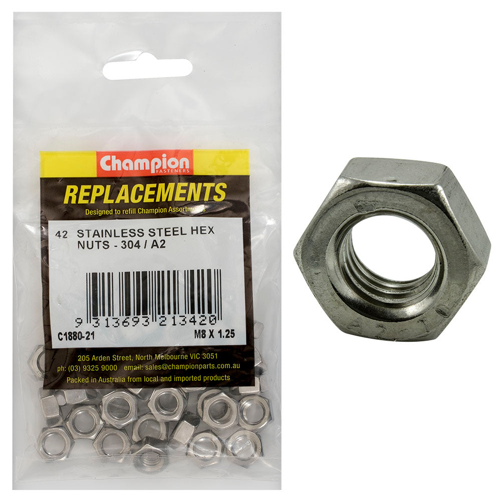 Champion M8 X 1.25 Stainless Hex Nut 304/A2 -42Pk