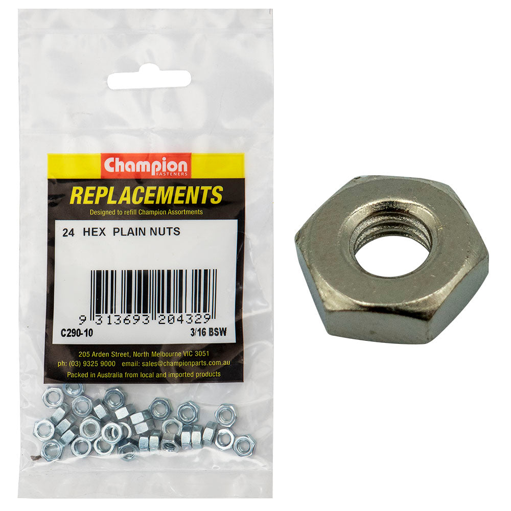 Champion 3/16In Bsw Hexagon Nut (Zn) -24Pk