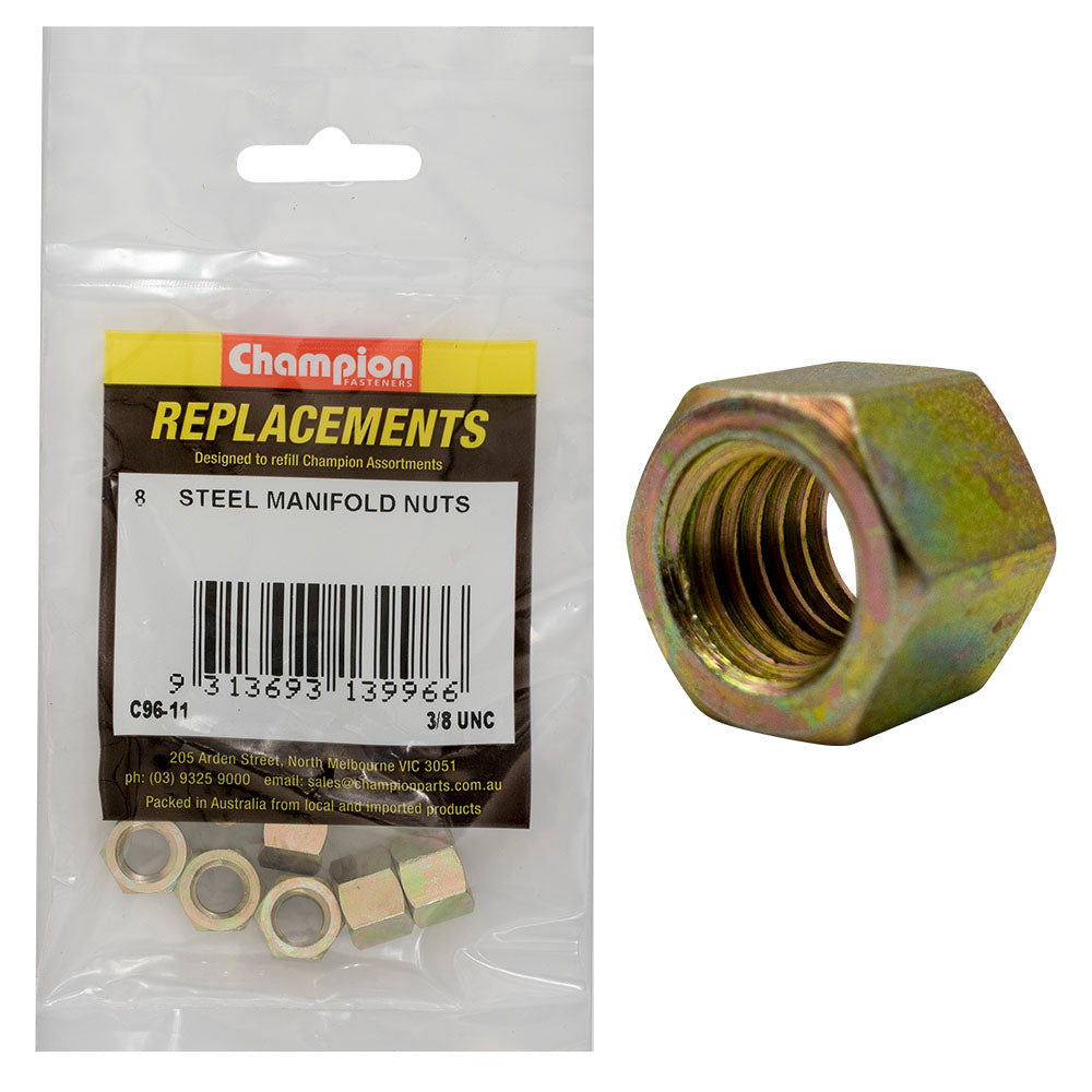 Champion 3/8In Unc Steel Manifold Nut -8Pk