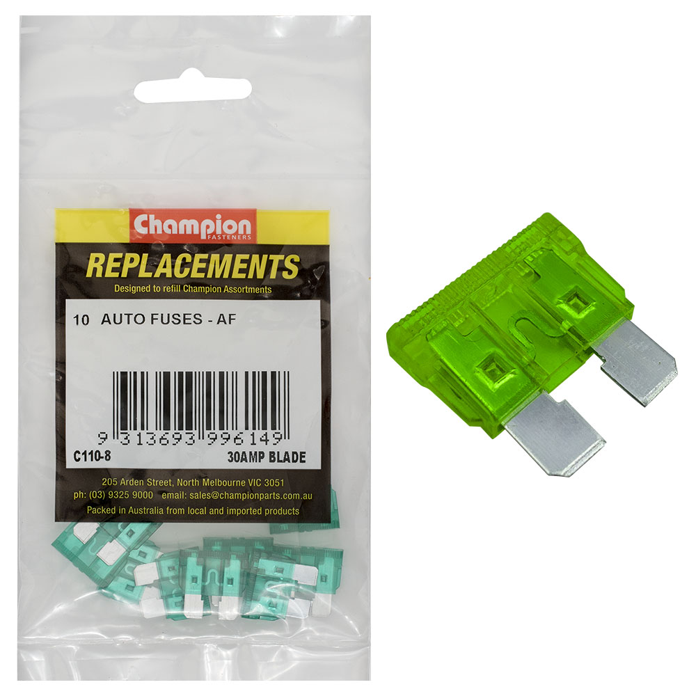 Champion Af 30Amp Standard Blade Fuse (Green) -10Pk