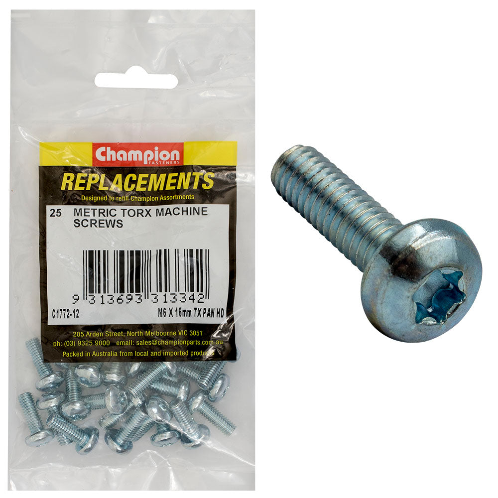 Champion M6 X 16Mm Machine Screw -Pan -Tx -25Pk