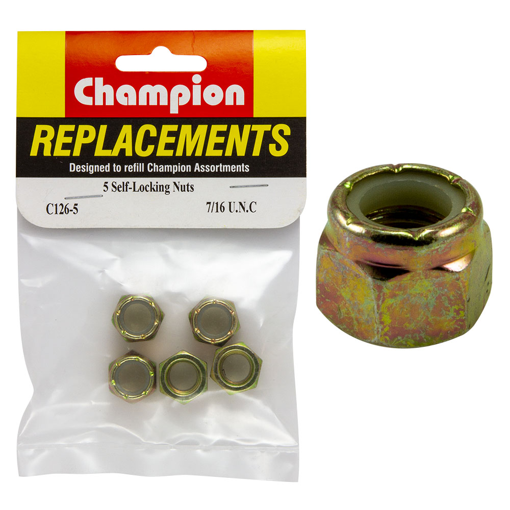 Champion 7/16In Unc Nylon Insert Self-Locking Nut -5Pk