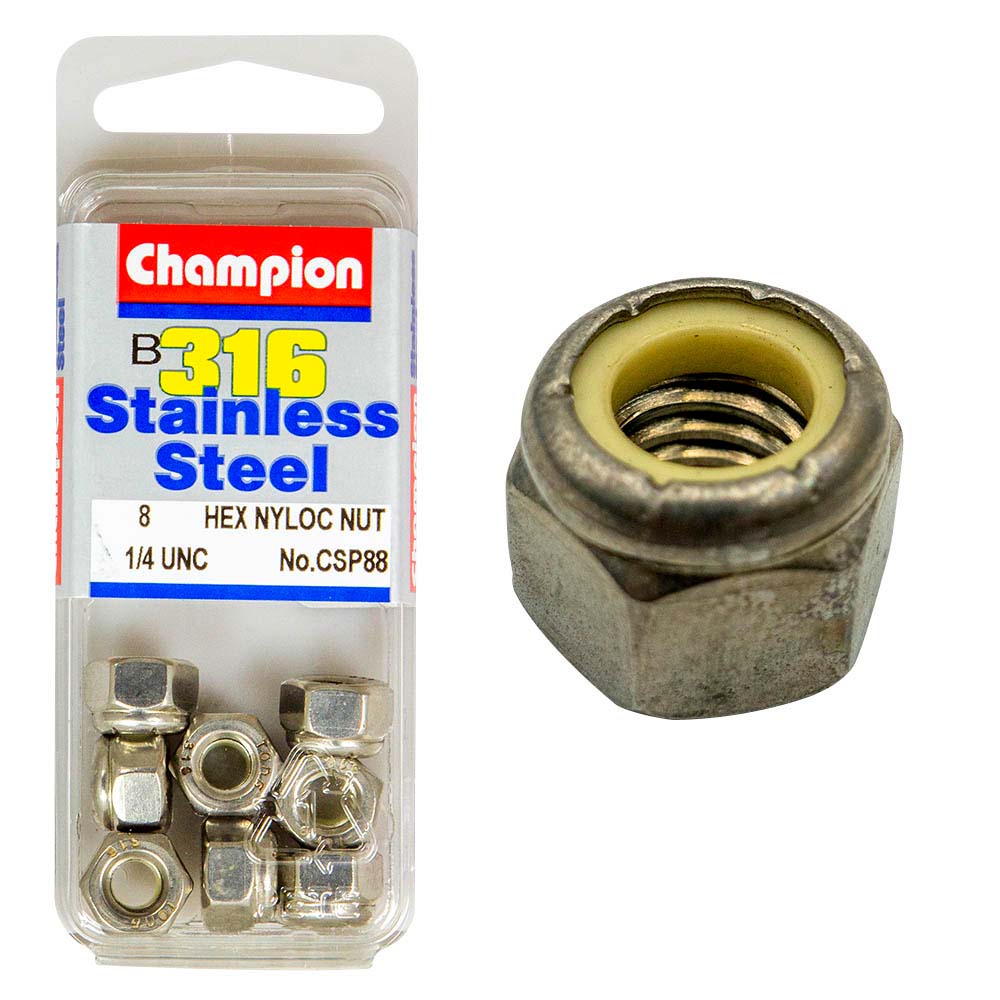 Champion 1/4In Unc Hex Nyloc Nut 316/A4 (C)