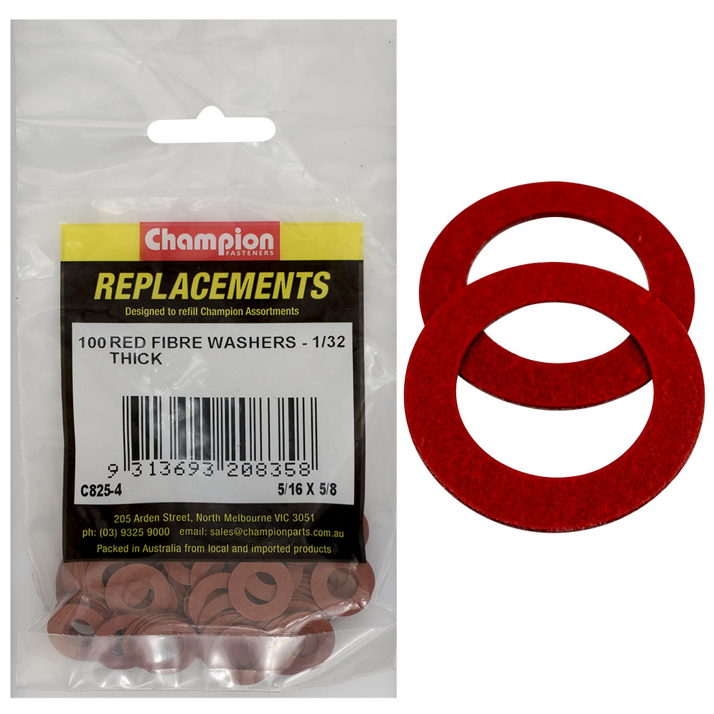 Champion 5/16In X 5/8In X 1/32In Red Fibre Washer -100Pk