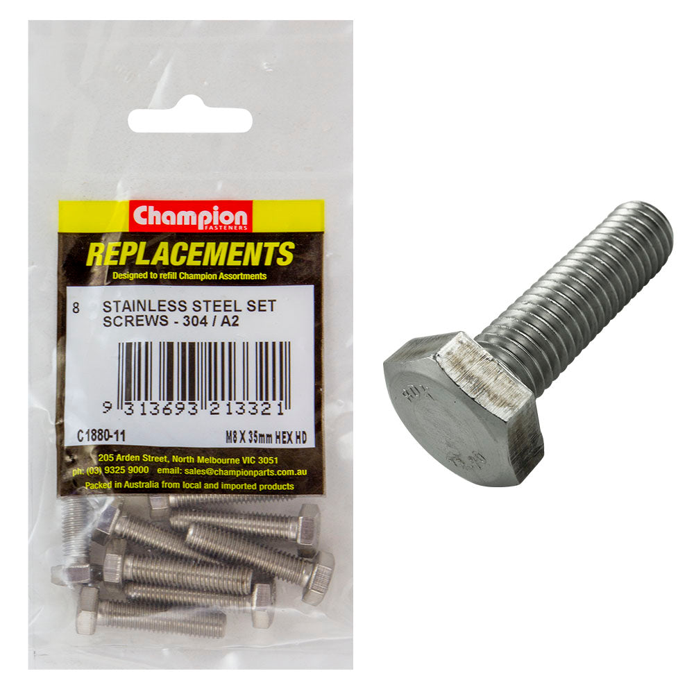 Champion M8 X 35Mm Stainless Set Screw 304/A2 -8Pk