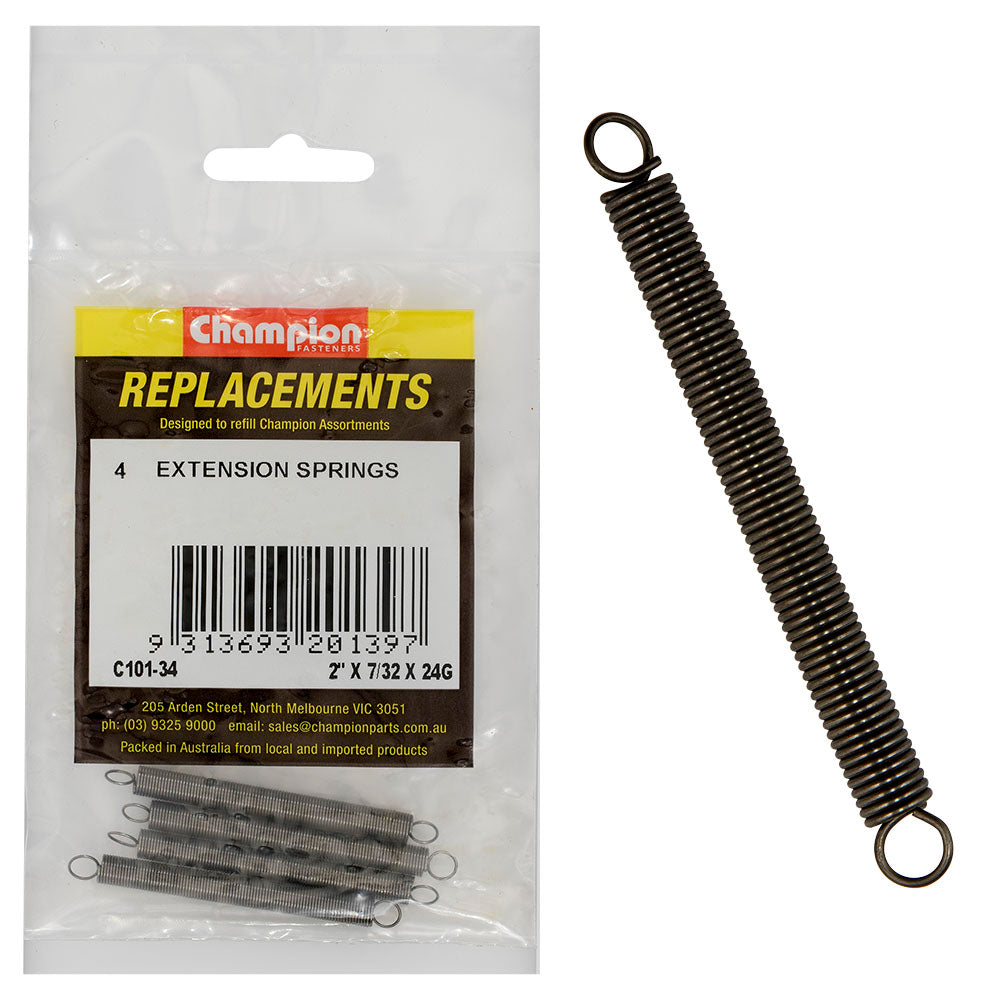 Champion 2In (L) X 7/32In (O.D.) X 24G Extension Spring -4Pk