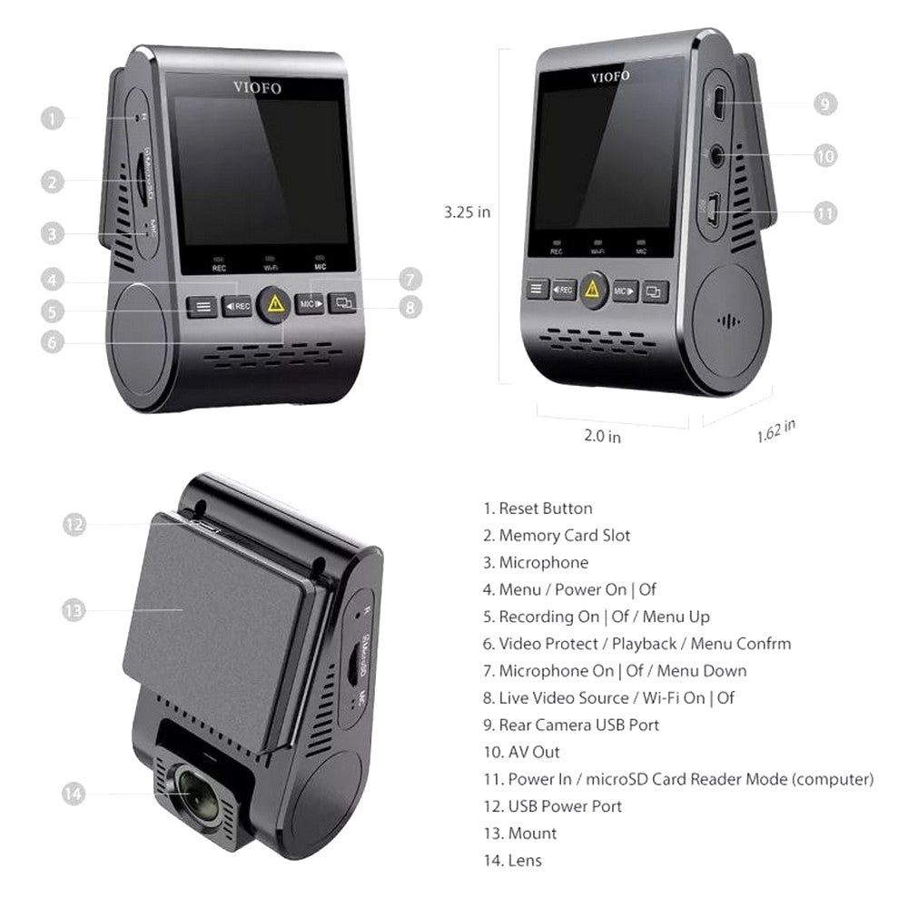 Viofo Dashcam 1080P A129 Duo Dual Channel F/R Wifi + Gps