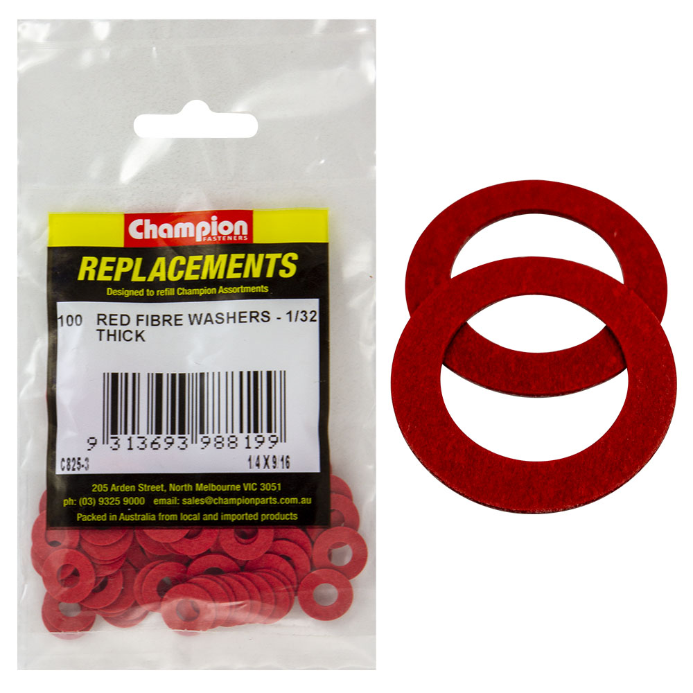 Champion 1/4In X 9/16In X 1/32In Red Fibre Washer -100Pk