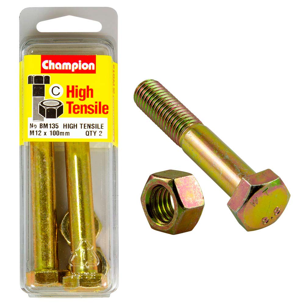 Champion M12 X 100 X 1.75 Bolt & Nut (C) - Gr8.8