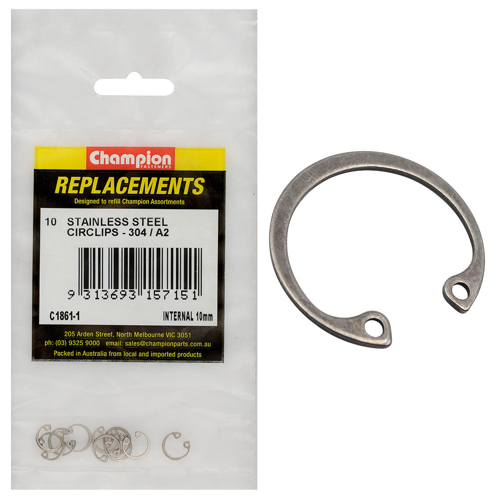 Champion 10Mm Stainless Internal Circlip 304/A2 -10Pk