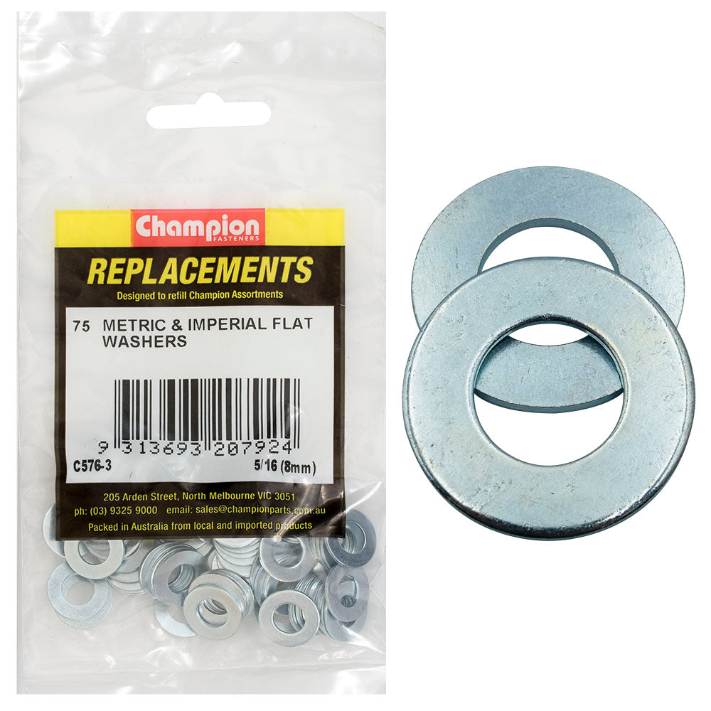 Champion 5/16In X 5/8In X 18G Flat Steel Washer -75Pk