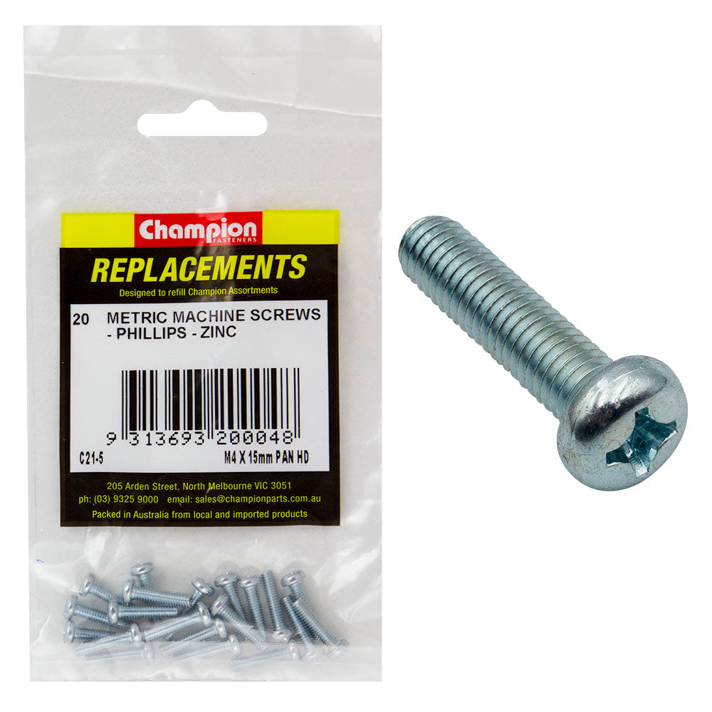 Champion M4 X 16Mm Machine Screw P/H Phillips -20Pk