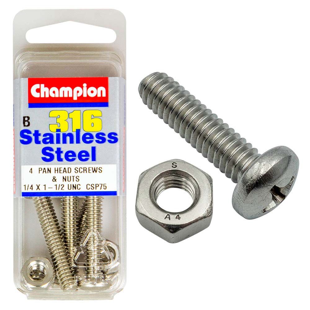 Champion 1/4In X 1-1/2In Unc Pan Hd Set Screw 316/A4 (C)