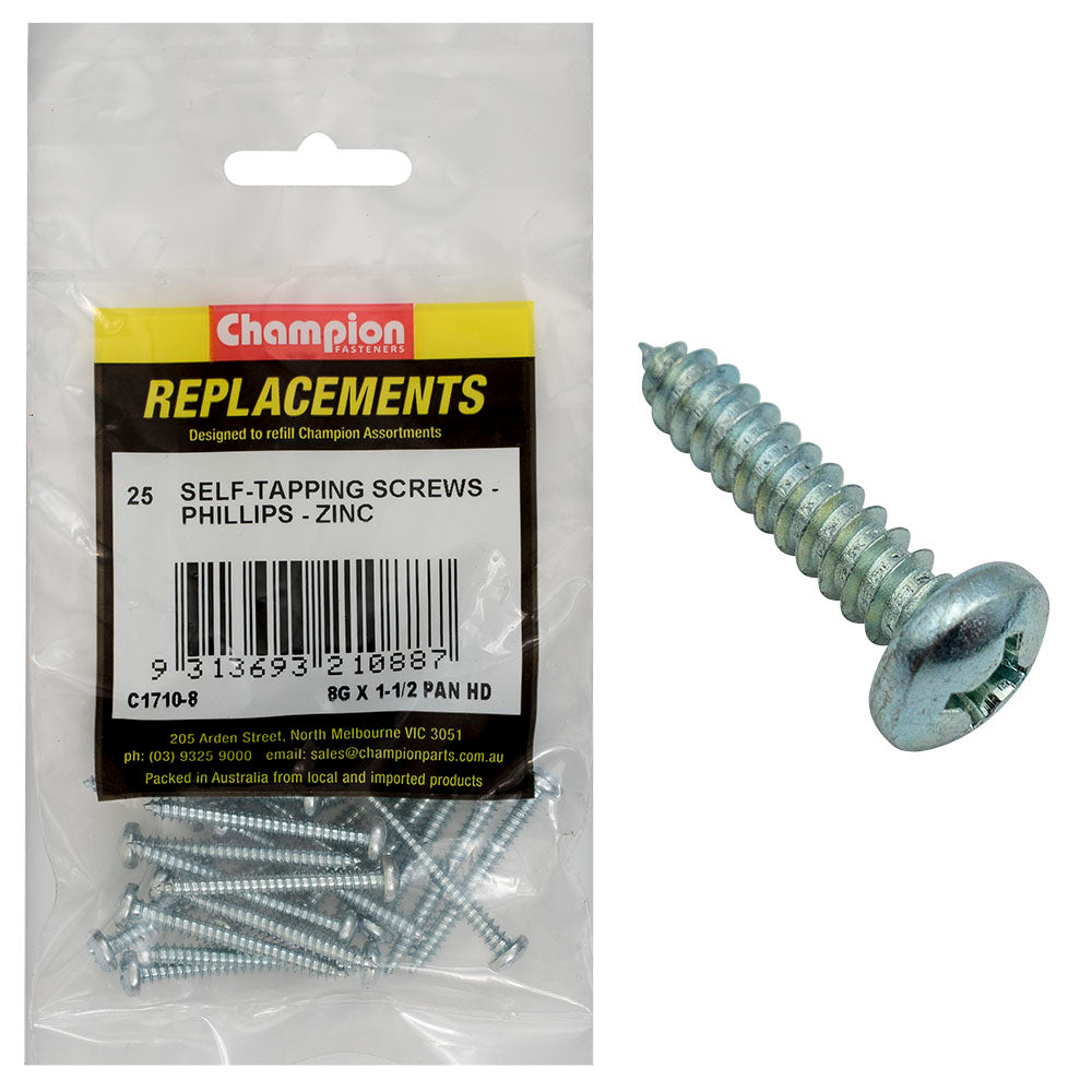 Champion 8G X 1-1/2In S/Tapping Screw Pan Hd Phillips - 25Pk