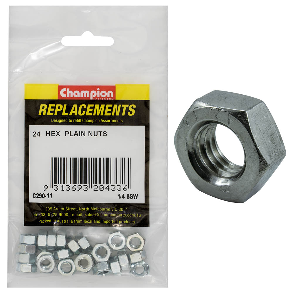 Champion 1/4In Bsw Hexagon Nut (Zn) -24Pk