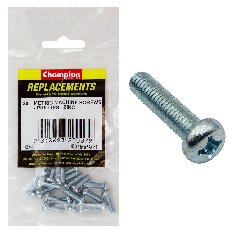 Champion M5 X 16Mm Machine Screw P/H Phillips -20Pk