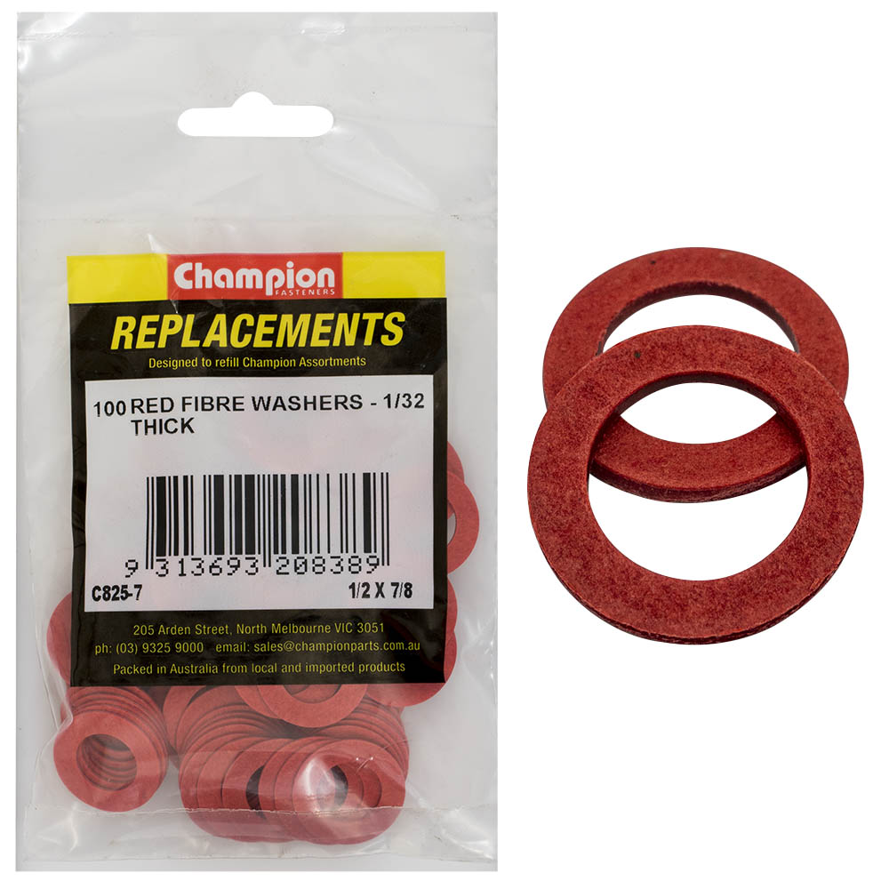 Champion 1/2In X 7/8In X 1/32In Red Fibre Washer -100Pk