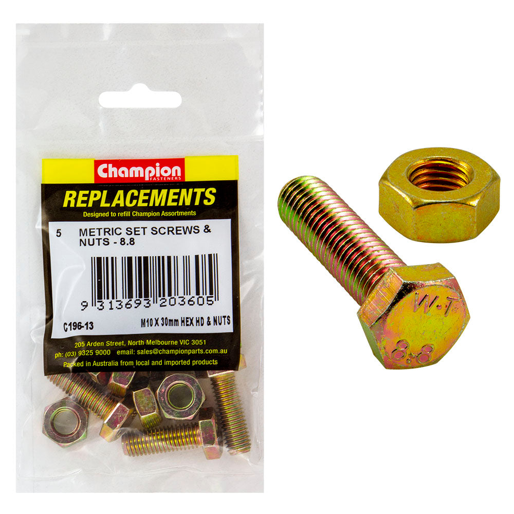 Champion M10 X 30Mm X 1.50 Set Screw -Gr.8.8 -5Pk