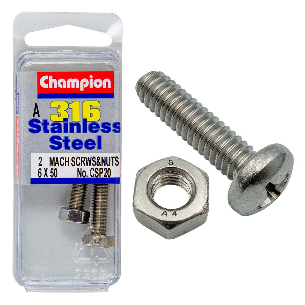 Champion 316/A4 Machine Set Screw & Nut - Pan 6 X 50 (A)