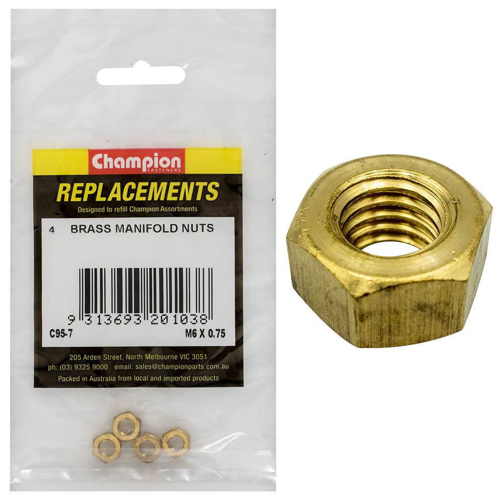 Champion M6 X 0.75Mm Brass Manifold Nut -4Pk