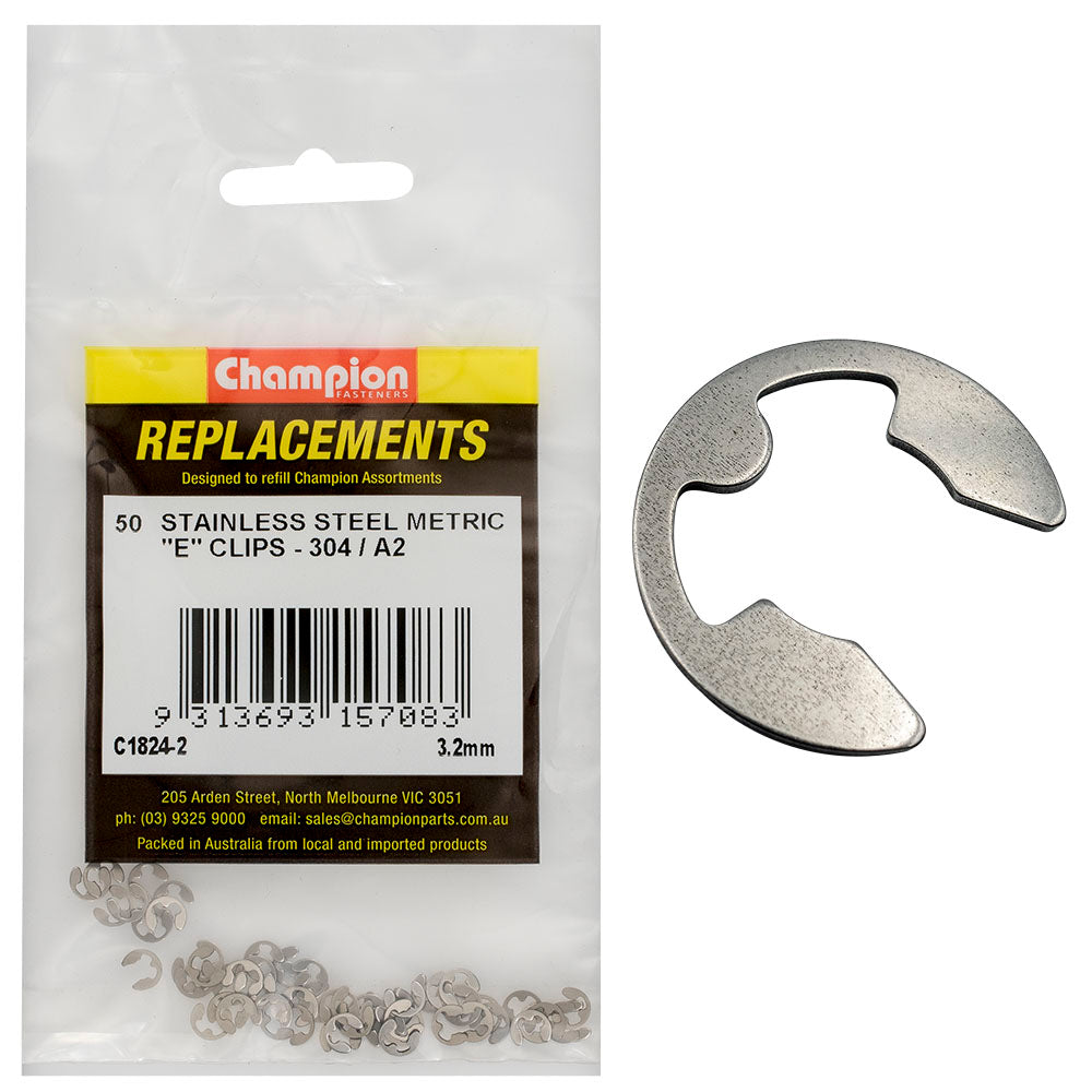 Champion 3.2Mm Stainless E-Clips 304/A2 -50Pk