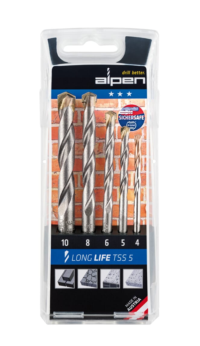 Alpen Series 700 Set Long Life Concrete Tss5 5 Pcs.,  4.0| 5.0| 6.0| 8.0| 10.0Mm In Plastic Cassette